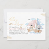 Ahoy It's a Boy Elephant & Bear Boat Baby Shower 招待状 (正面)