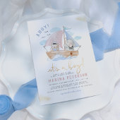 Ahoy It's A Boy Elephant Sailboat Baby Shower 招待状