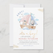Ahoy It's A Boy Elephant Sailboat Baby Shower 招待状 (正面)