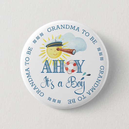 Ahoy It's a Boy Grandy To Be Baby Shower Button 缶バッジ (正面)