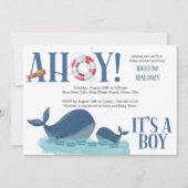 Ahoy It's a Boy Happy Whale Boy Baby Shower 招待状 (正面)