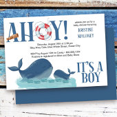 Ahoy It's a Boy Happy Whale Boy Baby Shower 招待状