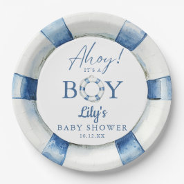 Ahoy Its A Boy Lifebuoy Nautical Baby Shower ペーパープレート