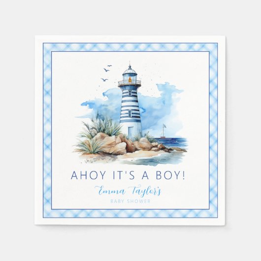 Ahoy It's a Boy Light 航海の House Baby Shower スタンダードカクテルナプキン (正面)