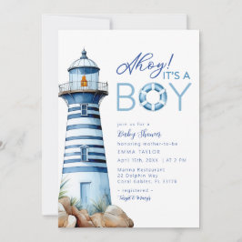 Ahoy It's a Boy Light 航海の House Baby Shower 招待状