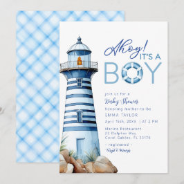 Ahoy It's a Boy Light 航海の House Baby Shower 招待状