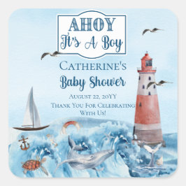 Ahoy It's A Boy Light House海Baby Shower スクエアシール