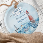 Ahoy It's A Boy Light House海Baby Shower ペーパープレート<br><div class="desc">テーマ航海のの「Ahoy,  It's A Boy」灯台、帆船と海の生き物のデザインは、男の子「Baby Shower」のデザインの上に貝殻を付け飛んでいるた。複合デザインバイホリデーハートデザイン。</div>