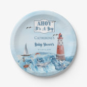 Ahoy It's A Boy Light House海Baby Shower ペーパープレート (正面)