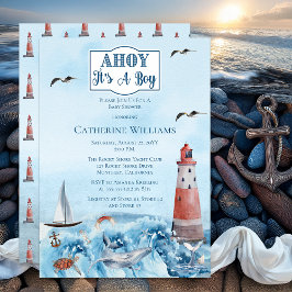 Ahoy It's A Boy Light House海Baby Shower 招待状