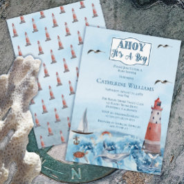 Ahoy It's A Boy Light House海Baby Shower 招待状
