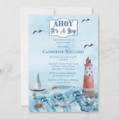 Ahoy It's A Boy Light House海Baby Shower 招待状 (正面)