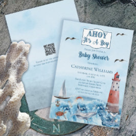 Ahoy It's A Boy Light House海Baby Shower QR 招待状