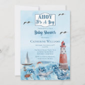 Ahoy It's A Boy Light House海Baby Shower QR 招待状 (正面)