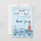 Ahoy It's A Boy Light House Baby Shower Than サンキューカード (正面)