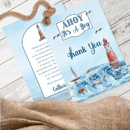 Ahoy It's A Boy Light House Baby Shower Than サンキューカード