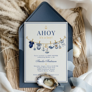 Ahoy It's a Boy  nautical 服干し ベビーシャワー 招待状