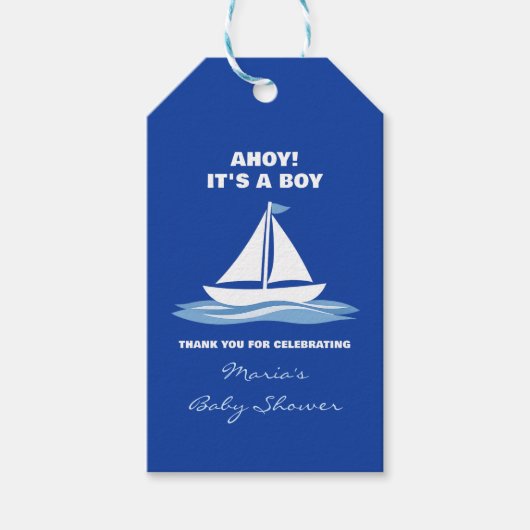Ahoy It's a Boy! Nautical Baby Shower Thank You ギフトタグ (正面)