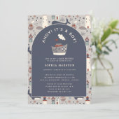 Ahoy It's a Boy Nautical Blue Baby Shower 招待状 (スタンド正面)