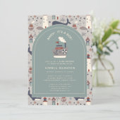 Ahoy It's a Boy Nautical Blue Baby Shower  招待状 (スタンド正面)