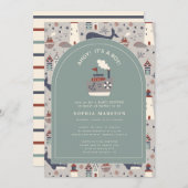 Ahoy It's a Boy Nautical Blue Baby Shower  招待状 (正面/裏面)