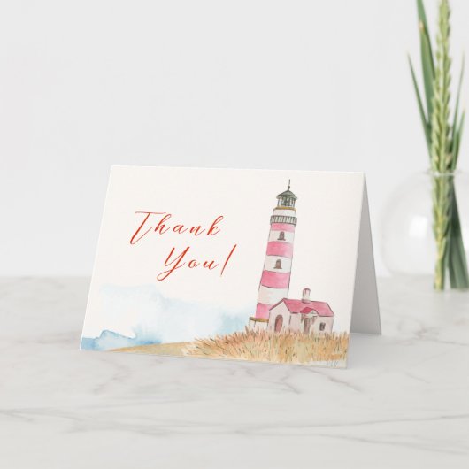 Ahoy It's A Boy Nautical Lighthouse Baby Shower  サンキューカード (正面)