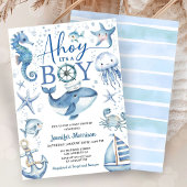 Ahoy It's A Boy Nautical Ocean Baby Shower 招待状