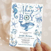 Ahoy It's A Boy Nautical Sea Ocean Baby Shower 招待状
