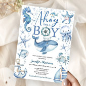 Ahoy It's A Boy Nautical Sea Ocean Baby Shower 招待状
