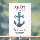 Ahoy its a Boy Nauticcal Boy Baby Shower Welcome アクリルサイン (ニュートラル)