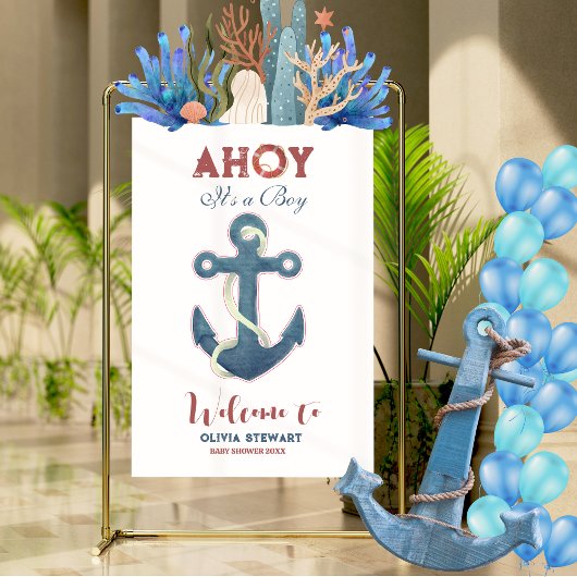 Ahoy its a Boy Nauticcal Boy Baby Shower Welcome アクリルサイン