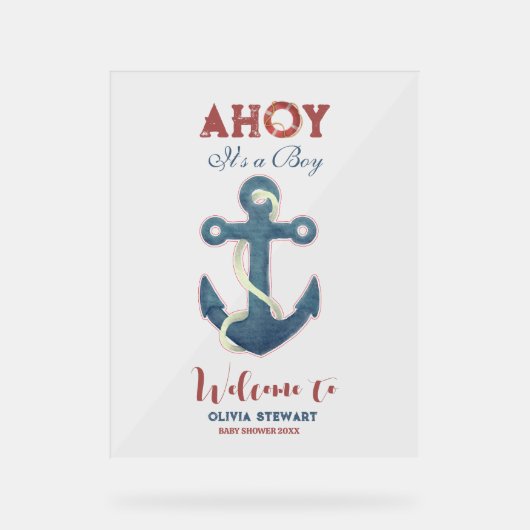 Ahoy its a Boy Nauticcal Boy Baby Shower Welcome アクリルサイン (正面)