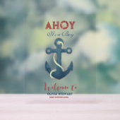 Ahoy its a Boy Nauticcal Boy Baby Shower Welcome アクリルサイン (ニュートラル)