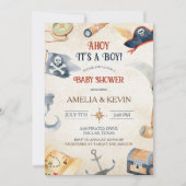 Ahoy It's A Boy Pirate Baby Shower 招待状 (正面)