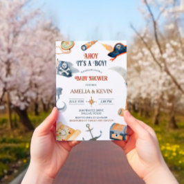 Ahoy It's A Boy Pirate Baby Shower 招待状