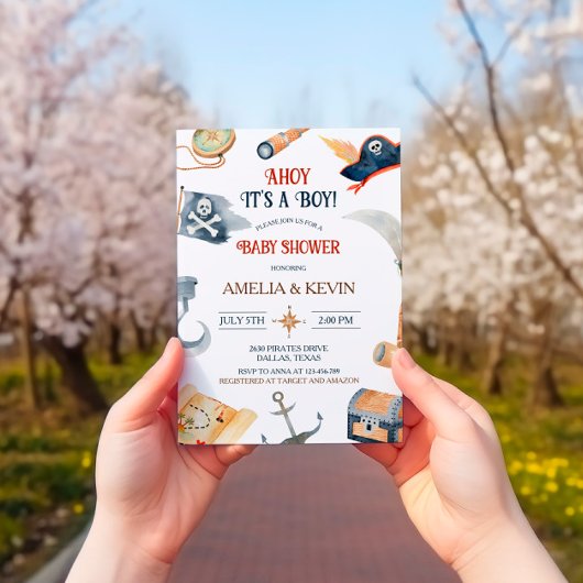 Ahoy It's A Boy Pirate Baby Shower 招待状