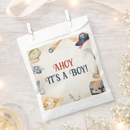 Ahoy It's A Boy Pirate Baby Shower Favoritesバッグ フェイバーバッグ (クリップ留めされた状態)