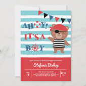 Ahoy It's a Boy Pirate Bear 航海の Baby Shower 招待状 (正面)