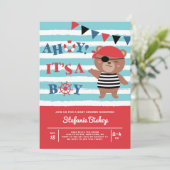 Ahoy It's a Boy Pirate Bear 航海の Baby Shower 招待状 (スタンド正面)