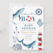 Ahoy It's a boy Sear Whale Sea Baby Shower 招待状 (正面)
