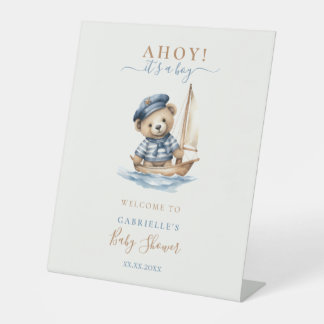 Ahoy it's a Boy Teddy Bear Baby Shower Welcome 台座サイン