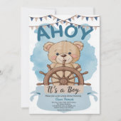 Ahoy It's A Boy Teddy Bear Sailboat Baby Shower 招待状 (正面)