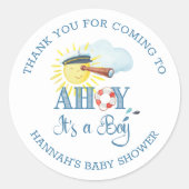Ahoy It's A Boy Thank You Baby Shower Fever ラウンドシール (正面)