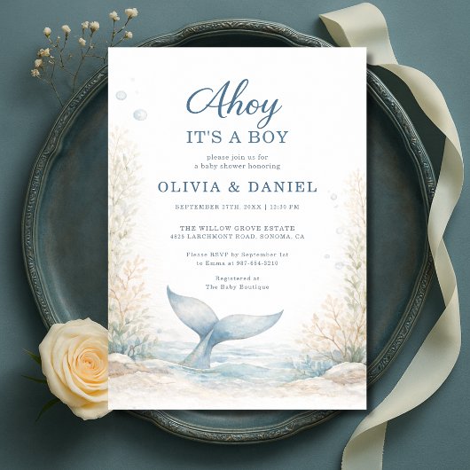 Ahoy It's a Boy Under the Sea Couples Baby Shower 招待状