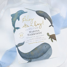 Ahoy It's A Boy Water Color Sea Animals Baby Showe