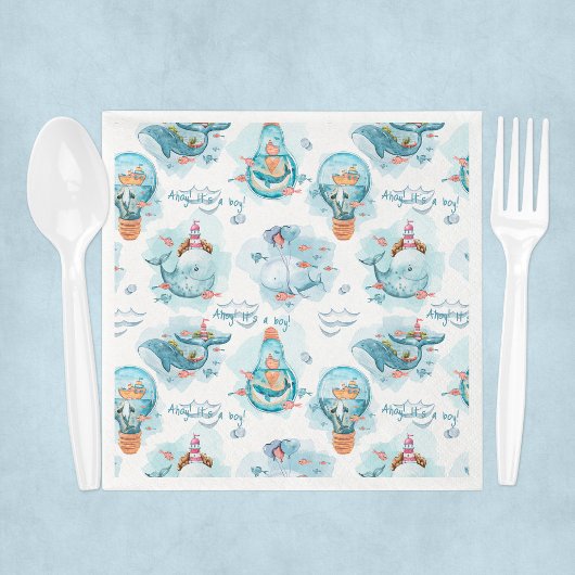 Ahoy It's A Boy Whale Baby Shower Guest スタンダードカクテルナプキン