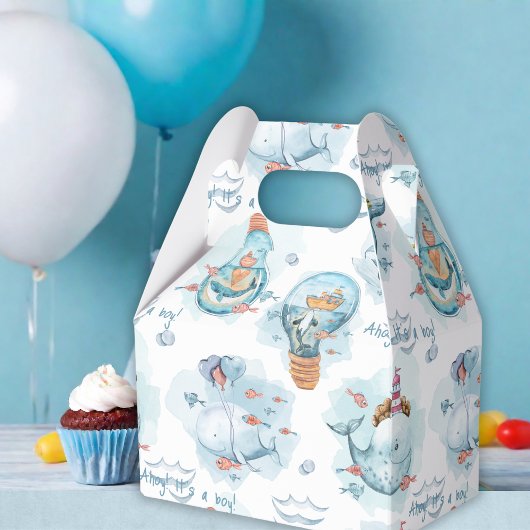 Ahoy It's A Boy Whale Baby Shower Guest フェイバーボックス