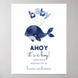 AHOY It's a Boy Whale Baby Shower Welcome ポスター