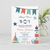 Ahoy It's A Boy White 航海の Baby Shower 招待状 (スタンド正面)