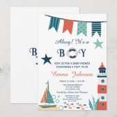 Ahoy It's A Boy White 航海の Baby Shower 招待状 (正面/裏面)
